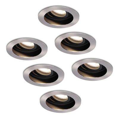 Set van 6 Mesa LED inbouwspots - GU10 4 Watt 345 Lumen - 4000K neutraal wit - Dimbaar - verzonken - Rond - Kantelbaar - IP20 Voor binnen - RVS