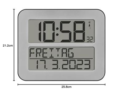 TFA Dostmann 60.4512.54 Wandklok Zendergestuurd 25.8 cm x 21.2 cm x 3 cm Zilver, Zwart Groot display
