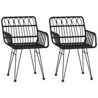 Tuinstoelen 2 st met armleuning 56x64x80 cm PE-rattan zwart - thumbnail