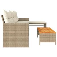 Tuinbank met tafel en kussens L-vormig poly rattan beige - thumbnail