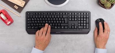 CHERRY Desktop GENTIX [EU/US] WL black US-Englisch mit EURO Symbol toetsenbord RF Draadloos Zwart