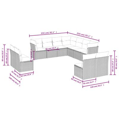 11-delige Tuinset met kussens poly rattan beige - thumbnail