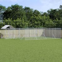 Hondenkennel met dak 10x6x2,5 m gegalvaniseerd staal zilver - thumbnail