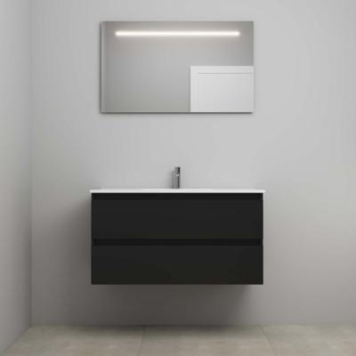 On-Line Badkamermeubelset - 100 cm - Voorgemonteerd - Porseleinen Wastafel - 1 Kraangat - Spiegel met LED-Verlichting - Mat Zwart