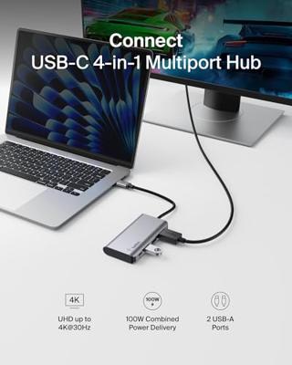 Belkin CONNECT Meerpoorts 4-in-1 USB-C dockingstation Belkin CONNECT Meerpoorts 4-in-1 USB-C dockingstation