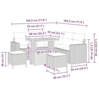 Tuinbankenset 8 pcs Grijs poly rattan