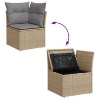10-delige Loungeset met kussens poly rattan gemengd beige - thumbnail