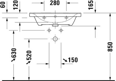 Wastafel Duravit D-Neo Met Rand Overloop Kraanvlak Zonder Kraangat 65 cm Hoogglans Wit - thumbnail