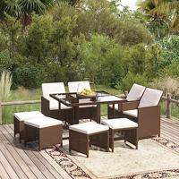 9-delige Tuinset met kussens poly rattan bruin - thumbnail