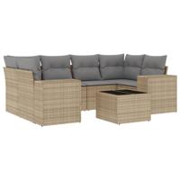 7-delige Loungeset met kussens poly rattan beige - thumbnail