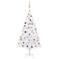 VidaXL Kunstkerstboom met verlichting en kerstballen 180 cm pvc wit - thumbnail