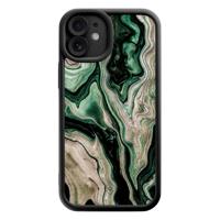 iPhone 12 zwarte case - Green waves - thumbnail