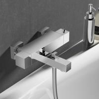 Badkraan Hotbath Bloke 15cm Hartafstand Thermostatisch Opbouw Glans Chroom 2 Greeps - thumbnail