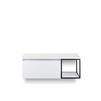 Frozen Badmeubelset 120 cm - Greeplijst in kleur - Zwart Frame - Wastafel Bovenblad Wit Hoogglans