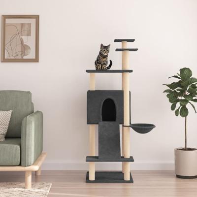 VidaXL Kattenmeubel met sisal krabpalen 153 cm donkergrijs