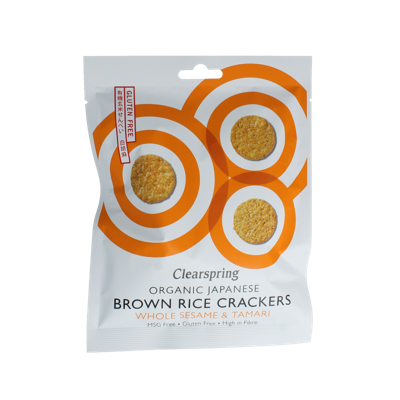 Clearspring Bruine rijstcracker met sesam & tamari bio 40 Gram
