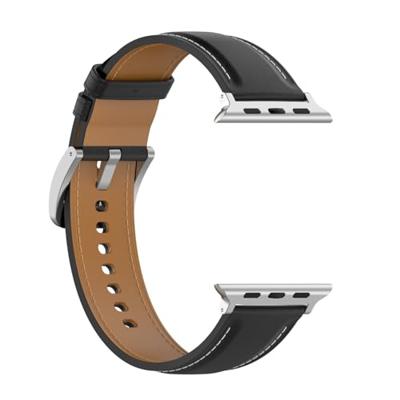 By Qubix - Luxe leren bandje - Zwart - Compatible met Apple Watch 38mm / 40mm / 41mm / 42mm - Compatible Apple watch bandjes