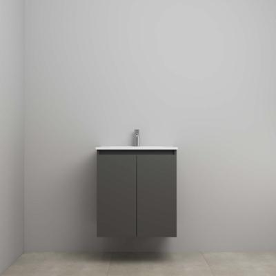 On-Line Onderkast - 60 cm - Bouwpakket - Greeploos 2 Deuren - Porseleinen Wastafel - 1 Kraangat - Mat Antraciet