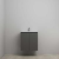 On-Line Onderkast - 60 cm - Bouwpakket - Greeploos 2 Deuren - Porseleinen Wastafel - 1 Kraangat - Mat Antraciet - thumbnail