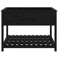 Plantenbak met schap 111,5x111,5x81 cm massief grenenhout zwart - thumbnail