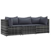 3-delige Loungeset met kussens poly rattan grijs - thumbnail