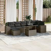 8-delige Loungeset met kussens poly rattan grijs - thumbnail