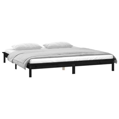 Bedframe LED massief hout zwart 140x190 cm - thumbnail