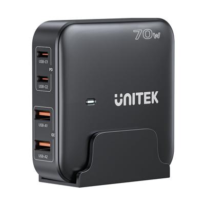 GaN netvoeding oplader - Unitek P1228ABK01-EU | 70W 2x USB-C 2x USB-A