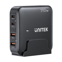 GaN netvoeding oplader - Unitek P1228ABK01-EU | 70W 2x USB-C 2x USB-A - thumbnail