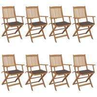 Tuinstoelen 8 st inklapbaar met kussens massief acaciahout - thumbnail
