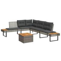 2-delige Loungeset met kussens poly rattan en acaciahout grijs - thumbnail