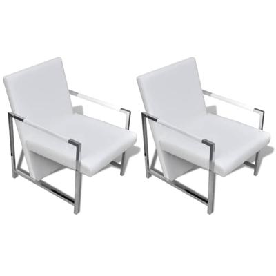 VidaXL Fauteuils 2 st met chroom frame kunstleer wit
