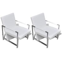 VidaXL Fauteuils 2 st met chroom frame kunstleer wit - thumbnail