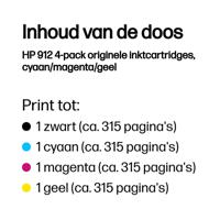 HP 912 pack van 4 originele inktcartridges, zwart / cyaan / magenta / geel (6ZC74AE) voor HP OfficeJet / OfficeJet Pro 8010/8020 - thumbnail