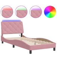 Bedframe met LED zonder matras fluweel roze 100x200 cm - thumbnail