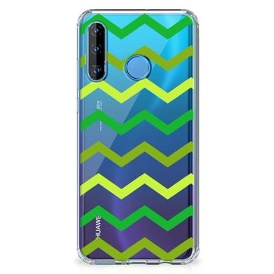Huawei P30 Lite Doorzichtige Silicone Hoesje Zigzag Groen Huawei P30 Lite Doorzichtige Silicone Hoesje Zigzag Groen