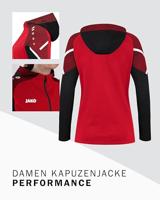 JAKO 6822D Jas Met Kap Performance Dames - Rood/Zwart - 44 - thumbnail
