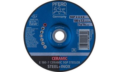 PFERD TOOLS 62217300 E 180-7 CERAMIC SGP STEELOX Afbraamschijf gebogen Diameter 180 mm Boordiameter 22.23 mm RVS, Staal 10 stuk(s)