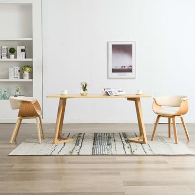 Eetkamerstoelen 2 st gebogen hout en kunstleer crèmekleurig