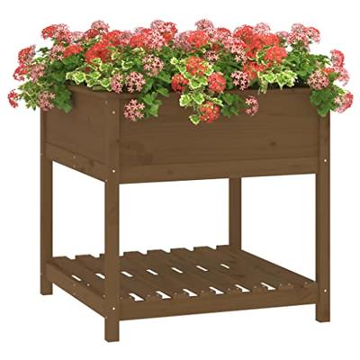 Plantenbak met schap 82,5x82,5x81 cm grenenhout honingbruin