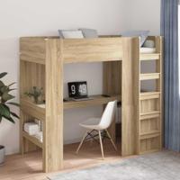 Loft Bedframe met Bureau Sonoma Eiken 90 x 200 cm Bewerkt hout - thumbnail