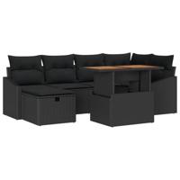 Tuinbankenset met kussen met opslag 7 pcs Zwart poly rattan - thumbnail