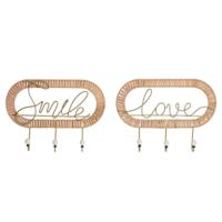 Wandkapstok Home ESPRIT Gouden Natuurlijk Metaal Rotan 40 x 6,4 x 28,6 cm (2 Stuks) - thumbnail