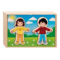 Goki houten aankleedpuzzel jongen en meisje in houten box, 36st. - thumbnail