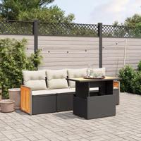 5-delige Loungeset met kussens poly rattan zwart - thumbnail