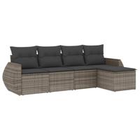 5-delige Loungeset met kussens poly rattan grijs - thumbnail