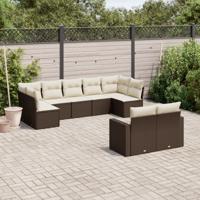 9-delige Loungeset met kussens poly rattan bruin - thumbnail