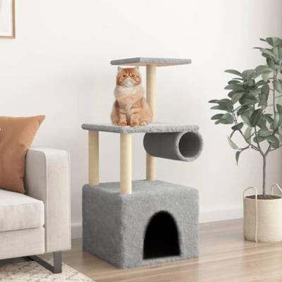 vidaXL Kattenmeubel met sisal krabpalen 109,5 cm lichtgrijs, kattenpaal, kattenboom, kattenkrabpaal, kattenhuis, kattenmeubel, kattenpalen