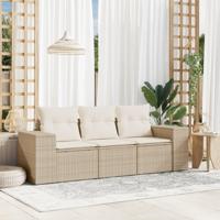 3-delige Loungeset met kussens poly rattan beige - thumbnail