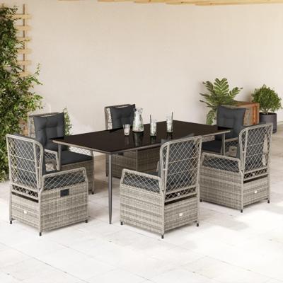 7-delige Tuinset met kussens poly rattan grijs